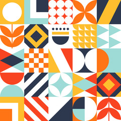 Deken met foto Retro stijl patronen Abstract seamless bauhaus pattern. Vector colorful geometric background.  © Viktoriia