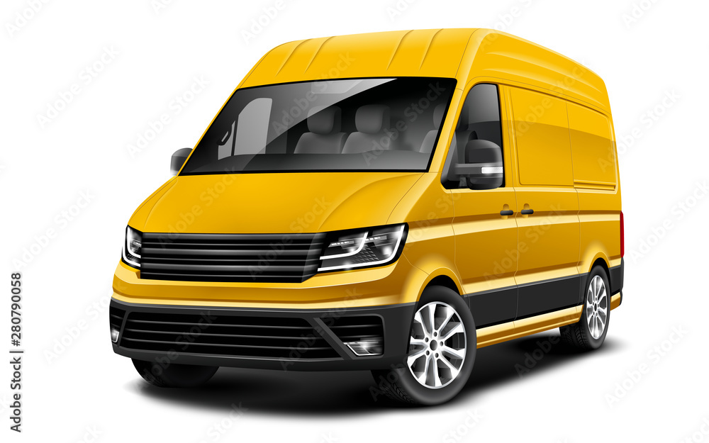 Yellow Generic Van Car On White Background. Cargo Business Minivan ...