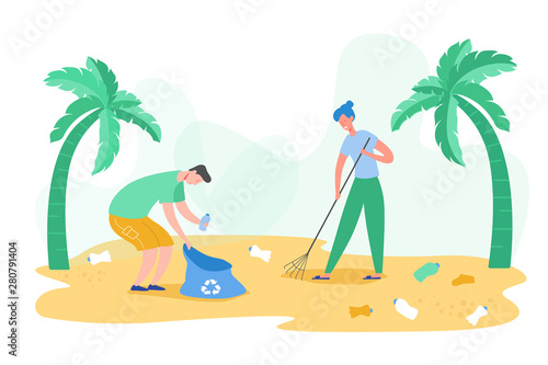 Set of Volunteer people characters gathering garbage and plastic waste for recycling, environmental protection and separation to reduce environment pollution concept vector Illustrations