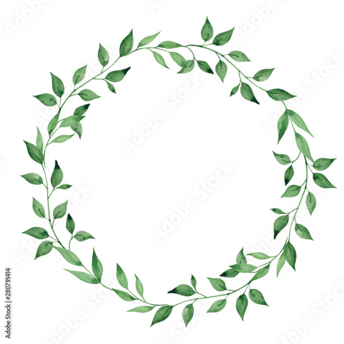 Forest wreath with leaves, flowers and berry, watercolor hand draw illustrations isolated on white background