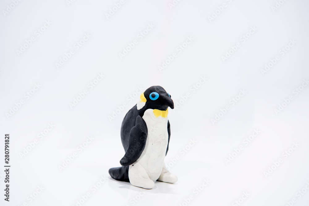 Fototapeta premium Plasticine artwork. Handmade penguin.