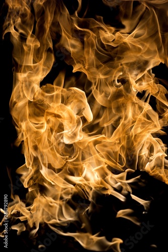 Fire flames on wood burning background