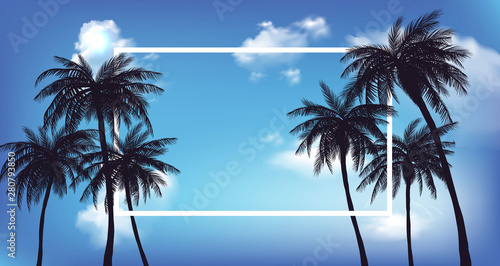 Fototapeta Naklejka Na Ścianę i Meble -  summer palm trees in sunst scene. Vector illustration.EPS 10