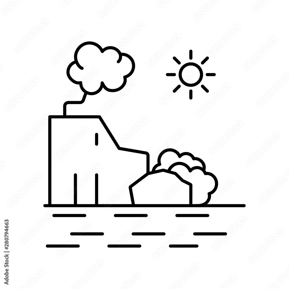 Rocky coast sun beach line icon. Element of landscapes icon Rocky coast sun beach line icon. Element of landscapes icon