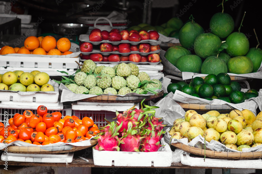 Fresh tropical fruits at street market, Vietnam. Fresh tropical fruits at street market, Vietnam.