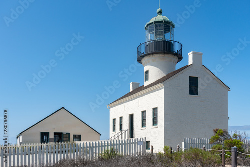 Lighthouse on Point Loma in San Diego, California. 