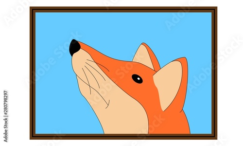 Fox profile funny selfie vector with frame