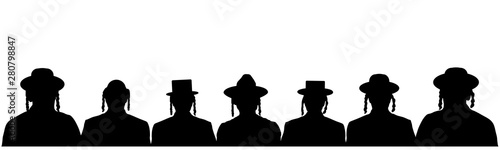 Crowd of people of Jewish nationality. People portrait Israelite. Jewish head profile avatar icons. Silhouette vector set
