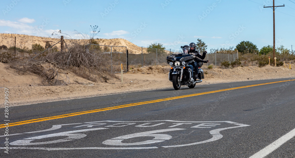 Bikers riding a moto in historic route 66, USA. Stock Photo | Adobe Stock