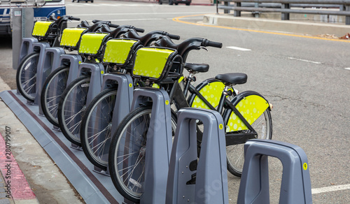 City bikes for rental parked on the street