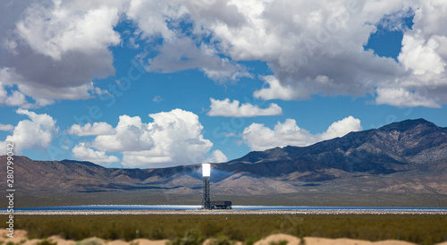 Concentrating solar power, CSP. Tower and mirrors, solar thermal energy, United States