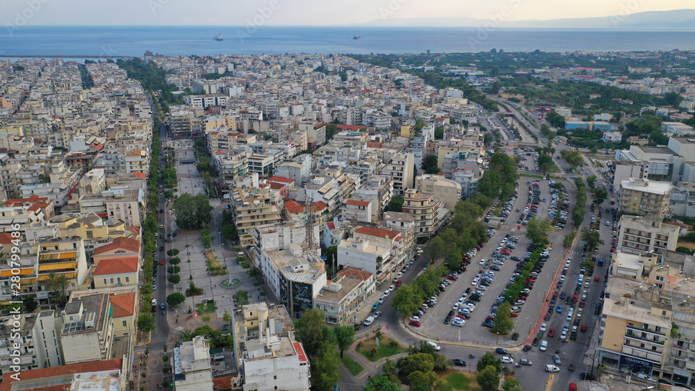 Aerial drone photo of famous seaside town of Kalamata, South Peloponnese, Greece