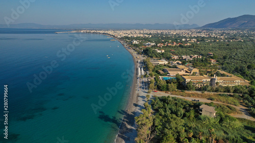 Aerial drone photo of famous seaside town and port of Kalamata, South Peloponnese, Greece