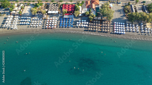 Aerial drone photo of famous seaside town and port of Kalamata, South Peloponnese, Greece