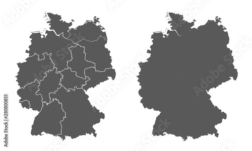 Germany map with division into federal lands and without division - stock vector