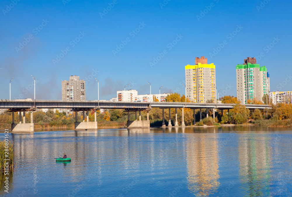 Obraz premium Rybnitsa city in Transnistria and Dnister river in Moldova