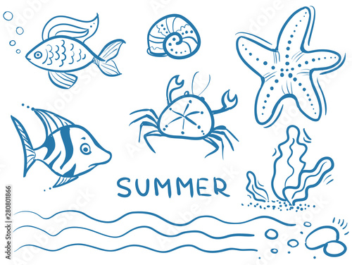 Set doodle cute illustrations of summer theme photo