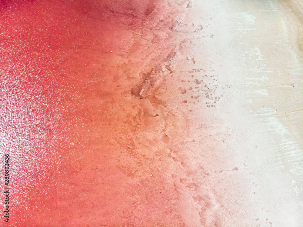 Fototapeta premium Aerial view of Lake Tuz, Tuz Golu. Salt Lake. Red, pink salt water. It is the second largest lake in Turkey and one of the largest hypersaline lakes in the world. It is located in the Central Anatolia