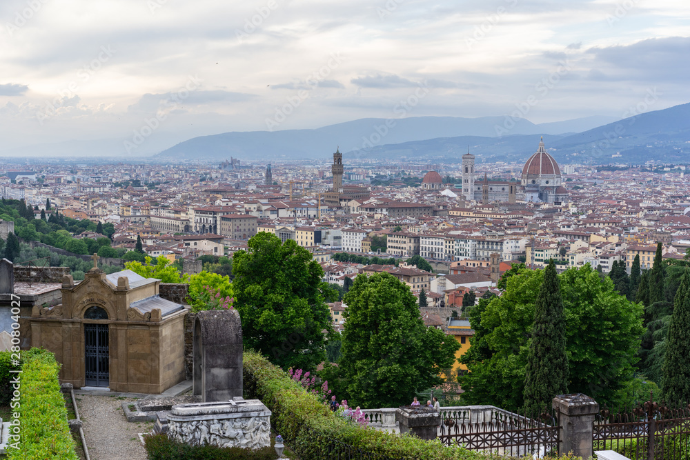 Panoramic view of Florence, Cemetery of the Holy Door a and the beautiful city of Florence. Italy.