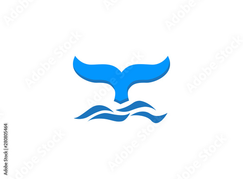 Whale tail with waves for logo design illustration on a white background