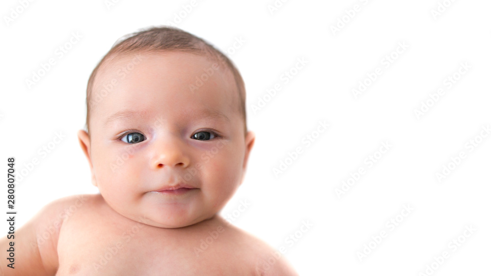 close-up little baby in clothes, isolated on white background close-up little baby in clothes, isolated on white background