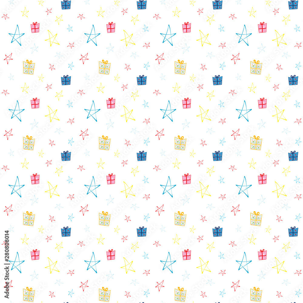 Simple doodle/cartoon style decorative gift wrap design for holiday season
