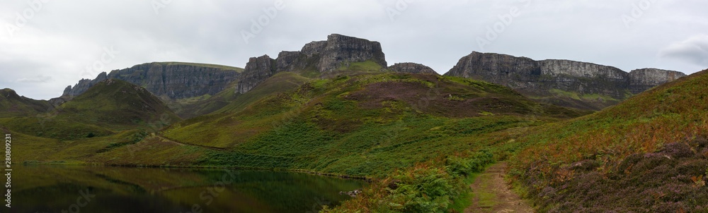 Panorama of hike trail and mountains in Isle of Skye, Scotland