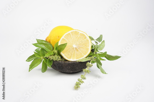 lemon and mint isolated on white background