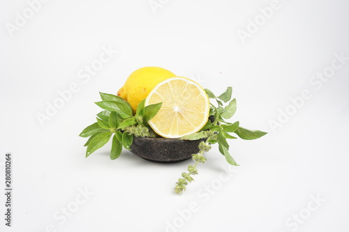 lemon and mint isolated on white background
