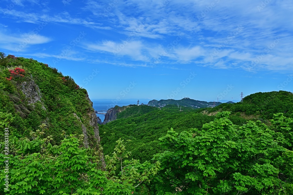 室蘭地球岬で見た断崖絶壁に咲くツツジの情景 室蘭地球岬で見た断崖絶壁に咲くツツジの情景