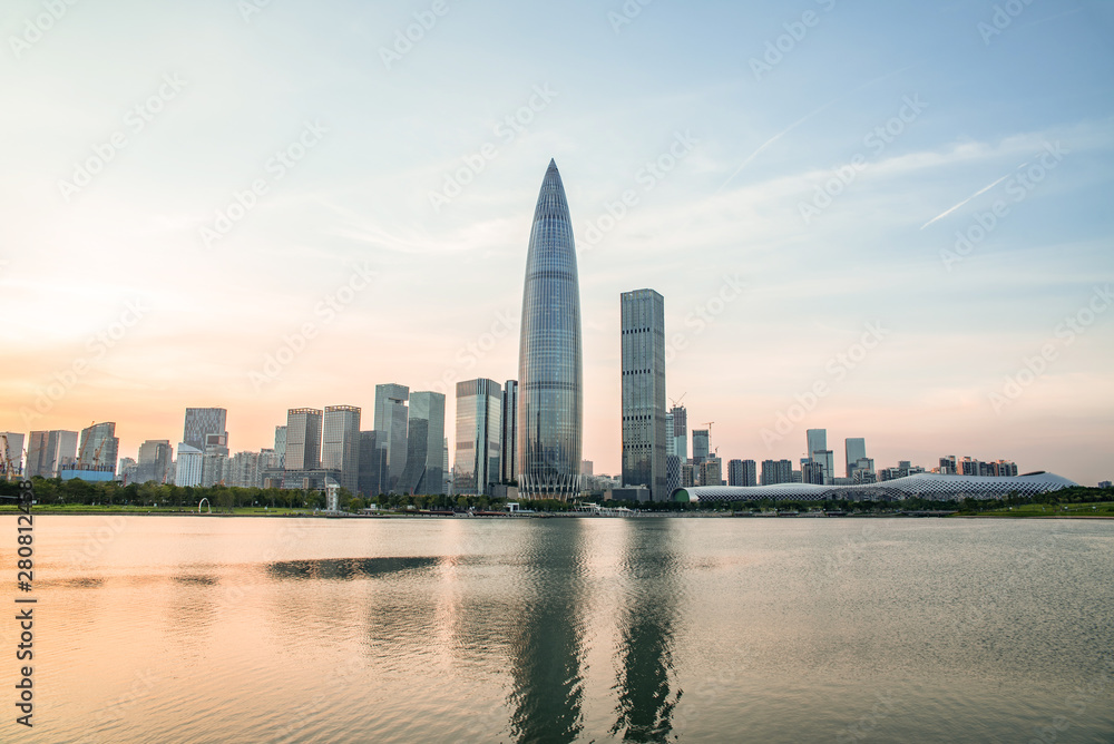 Obraz premium Shenzhen Houhai CBD Skyline City Scene at Dusk