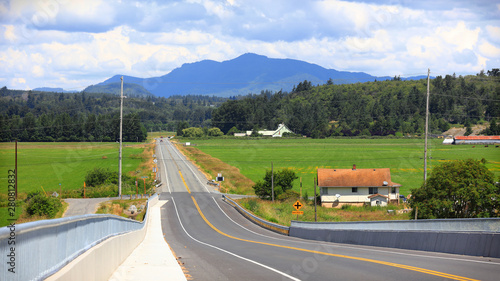 Road through scenic Skagit Valley in Washington state