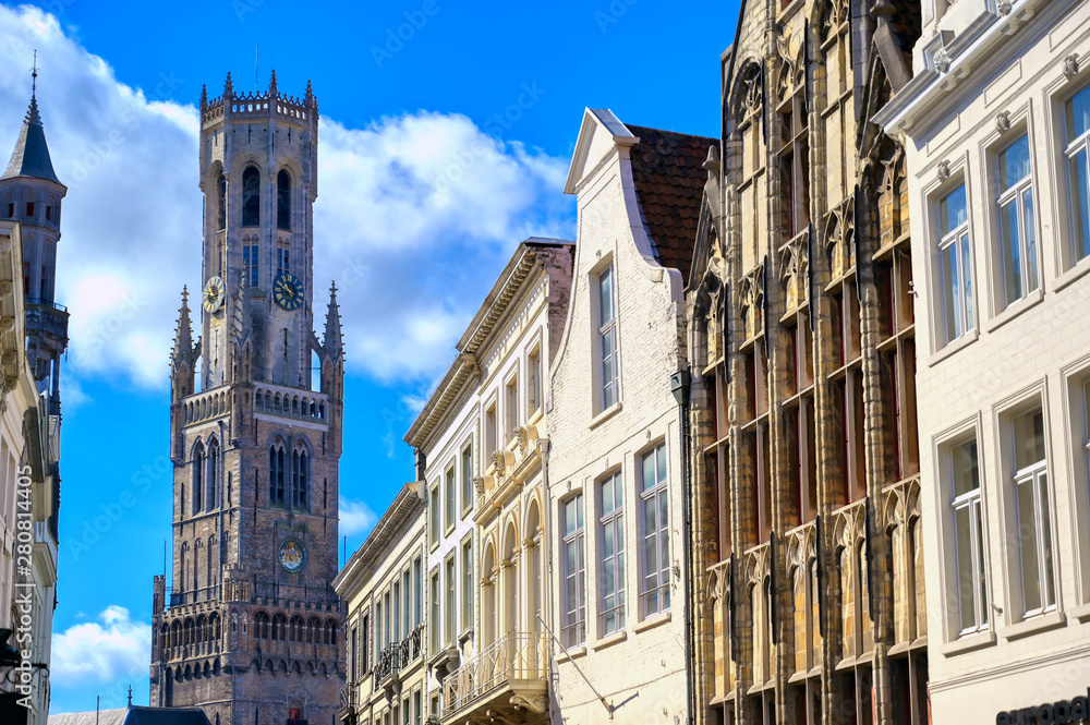 The Belfry of Bruges located in the Market Square of Bruges (Brugge), Belguim.