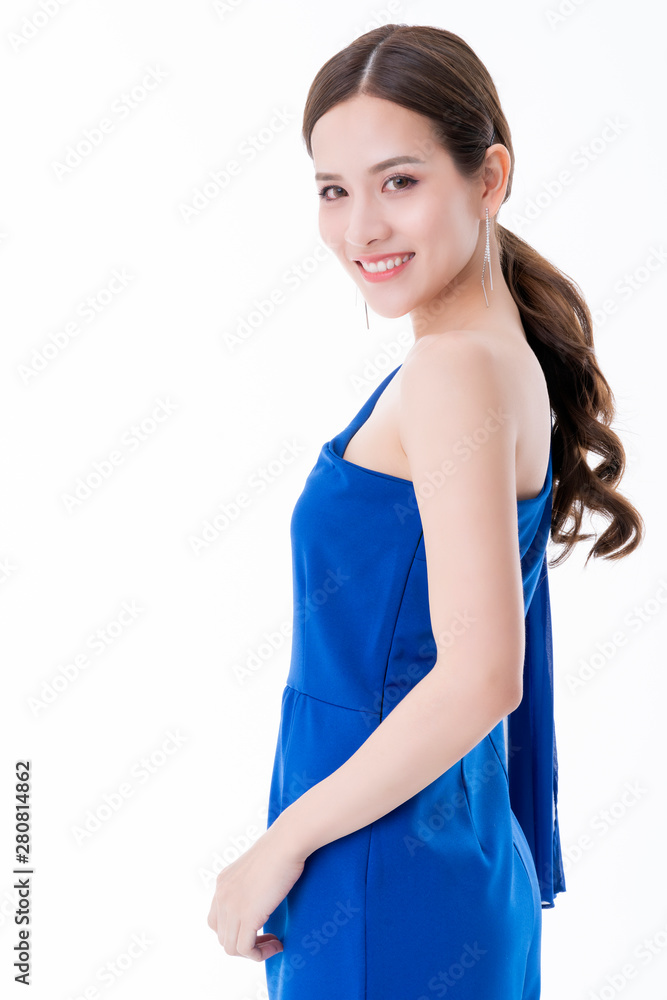 beautiful asian presenter woman dress smile and look camera portrait white background beautiful asian presenter woman dress smile and look camera portrait white background