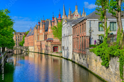 The canals of Bruges  Brugge   Belgium on a sunny day.