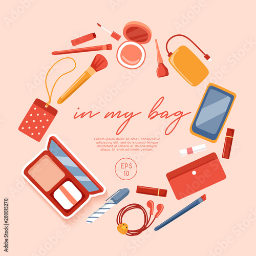 Girly personal items isolated on pastel background : Vector Illustration