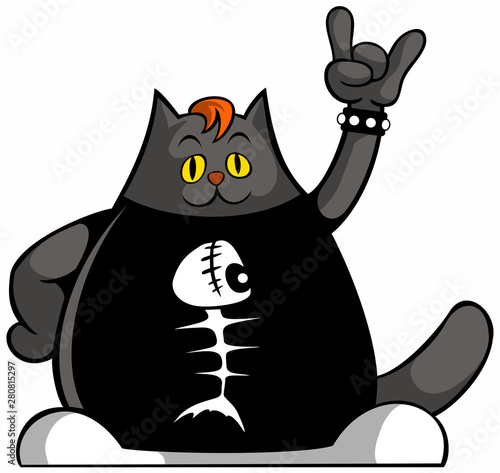 Cartoon style cat character showing rock it sign, vector cartoon character.