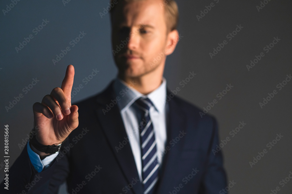 elegance caucasian Successful businessman with beard close up wear formal suit tie grey background elegance caucasian Successful businessman with beard close up wear formal suit tie grey background