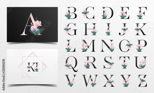 Beautiful alphabet collection with watercolor floral decoration