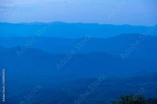 Layer of mountains in the morning at sunrise time, Sri Nan National Park, Nan Province, Thailand.