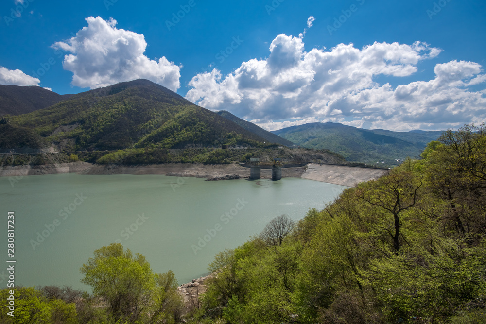View of Zhinvali reservoir and hydroelectric dam