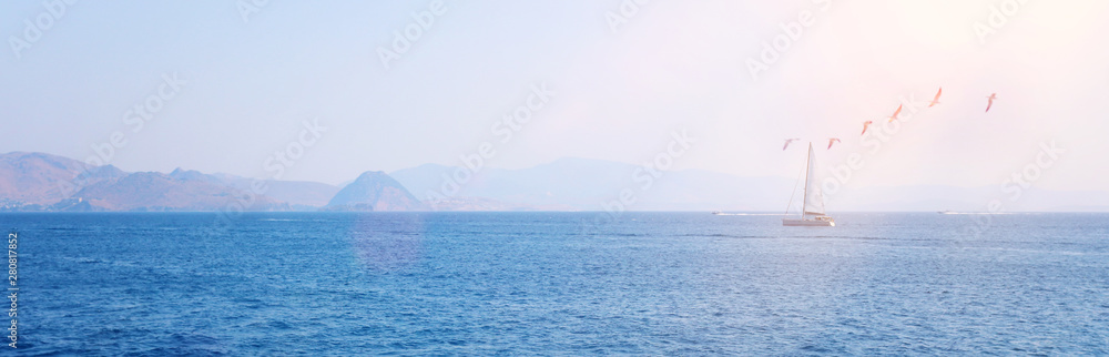 Parks/Outdoor image of Sailboat in the beautiful Mediterranean sea at the sunlight. banner Parks/Outdoor image of Sailboat in the beautiful Mediterranean sea at the sunlight. banner