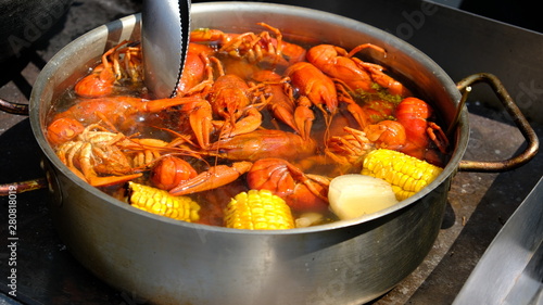boiled crayfish in the pan