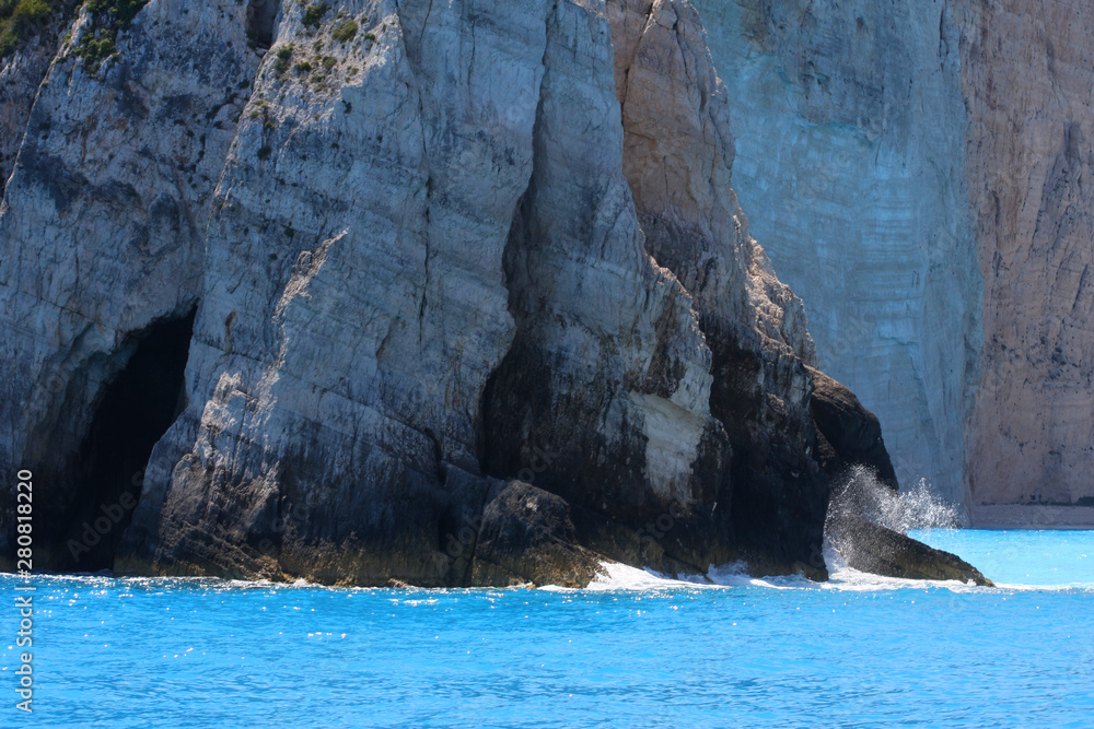 Naklejka premium Blue caves on Zakynthos island, Greece, travel concept