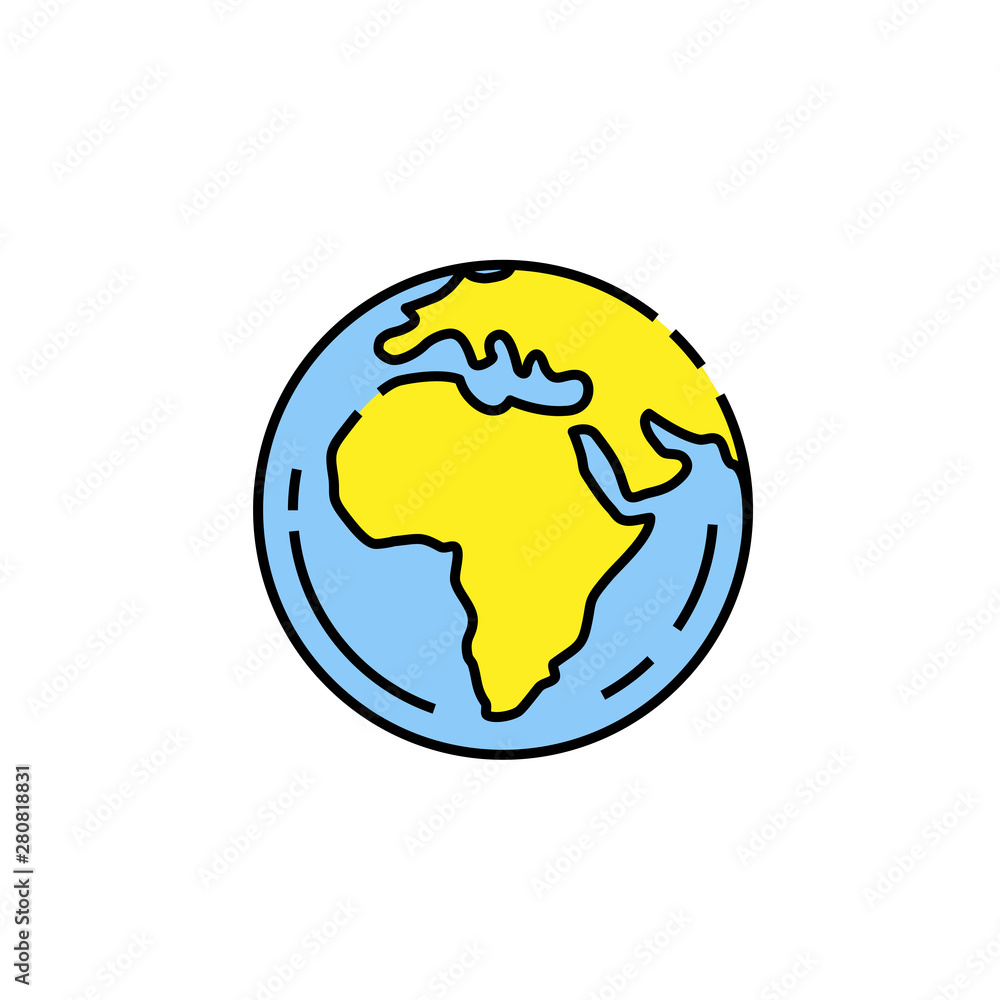 Earth line icon. Green and blue world globe symbol. Vector illustration. Earth line icon. Green and blue world globe symbol. Vector illustration.