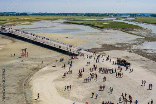 View of the surrounding landscape from the Medieval Abbey of Mont Saint Michel. Normandy. France photo