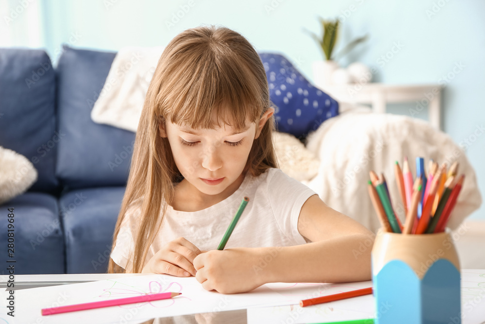 Cute little girl drawing at home Cute little girl drawing at home