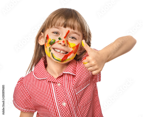 Funny little girl with face...