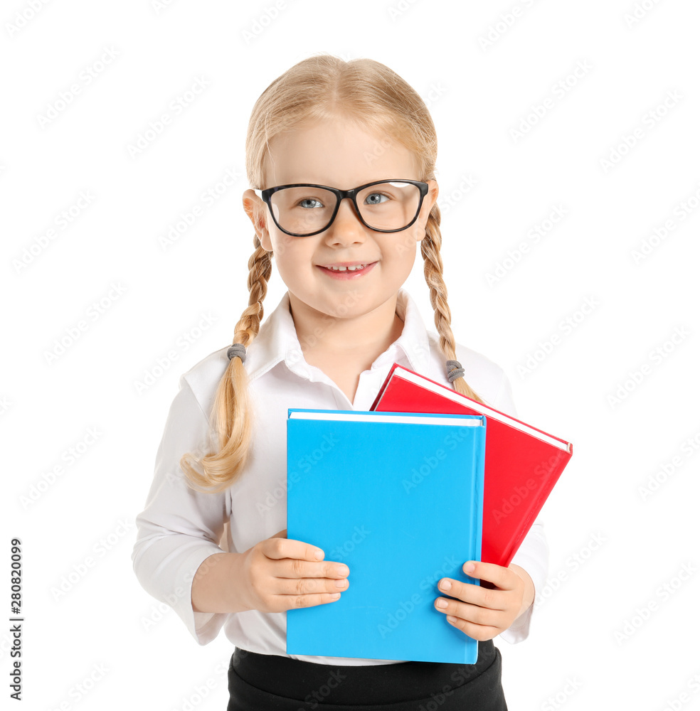 Portrait of adorable little schoolgirl on white background Portrait of adorable little schoolgirl on white background