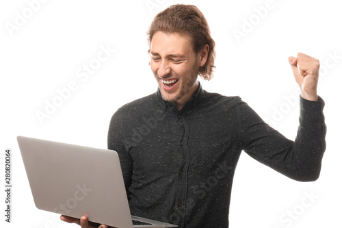 Happy male programmer with ...